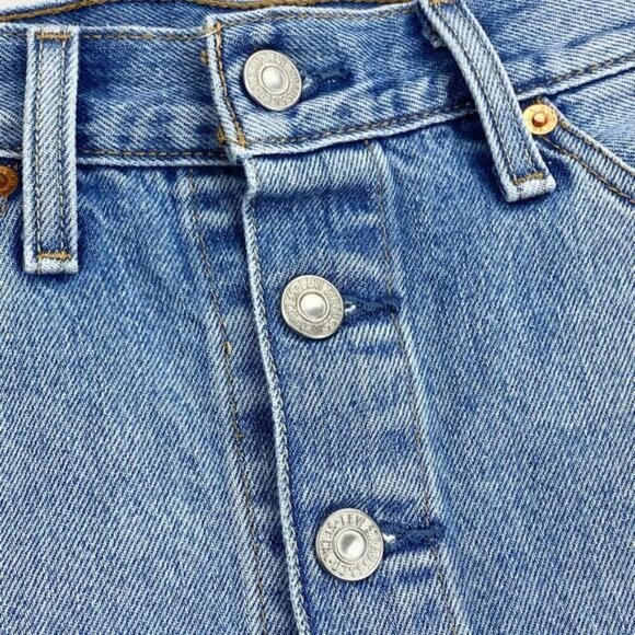 LEVI'S Denim Cut Off Button Front Mini Skirt Sz 24 - Picture 3 of 9
